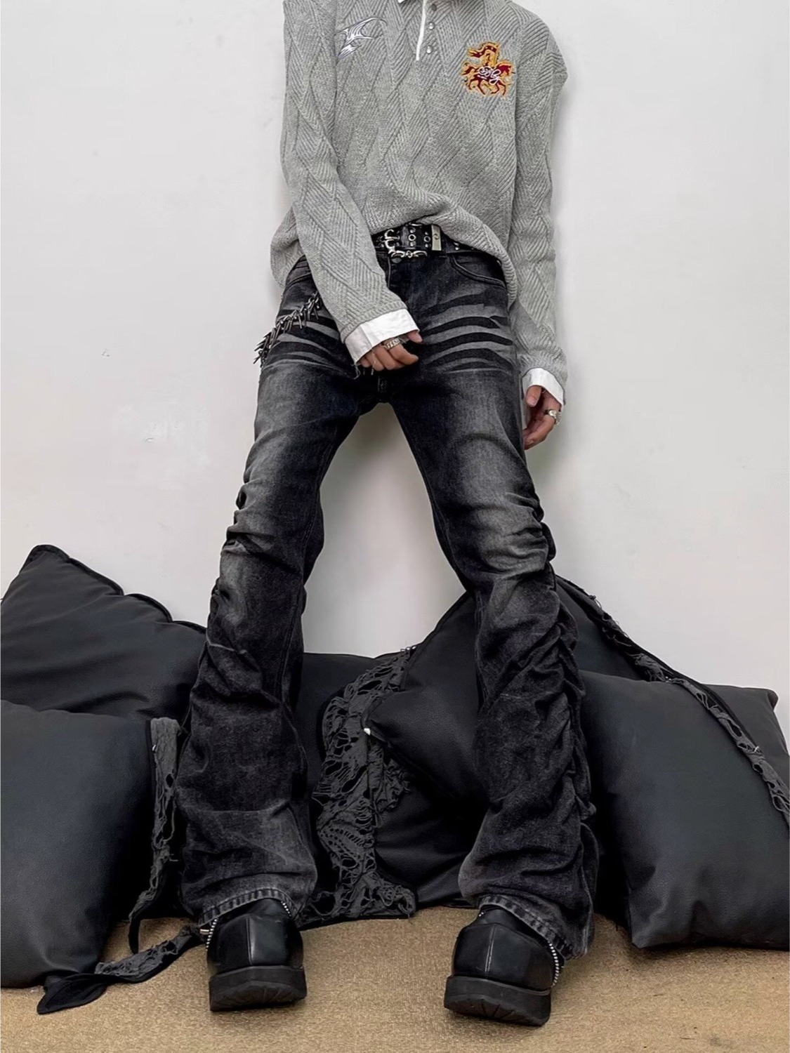 جينز رجالي أسود رمادي مغسول بق - مراجعة Streetwear Brand Denim وسعره